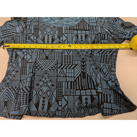 Lucy Diamonds Cropped Peplum Aztec Top Teal Velvet Scoop Neck 1X - Picture 9 of 11